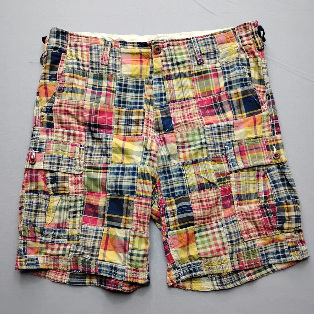 Gap Mens Patchwork Plaid Cargo Shorts Multi-Color Size 36 Indian Madras 11in